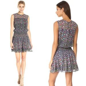 Shoshanna Alina 100% Silk Sleeveless Dress Smocked Waist Floral Garden Girl sz 4